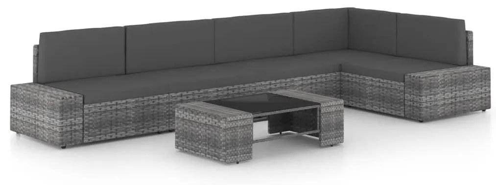 3067173 vidaXL Градински лаундж комплект с възглавници 6 части полиратан сив