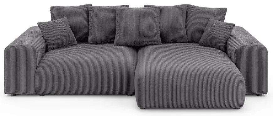 Сив разтегателен ъглов диван с място за съхранение от рипсено кадифе (променлив) Luma – Ropez
