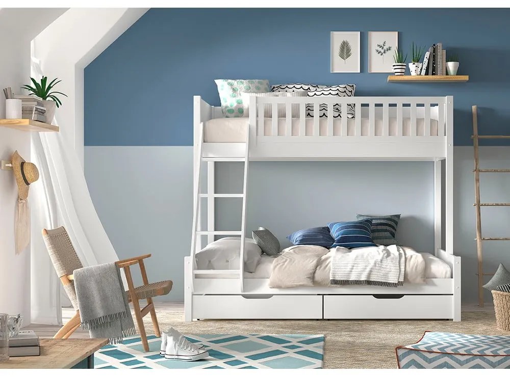 Бяло двуетажно легло за деца 140x200/90x200 cm Scott - Vipack
