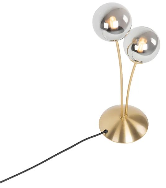 Модерна настолна лампа златиста 2-лампа с димно стъкло - Атина