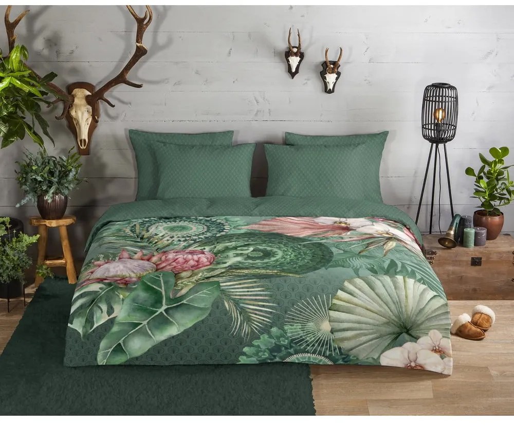 Зелено фланелено спално бельо за единично легло 140x200 cm - HIP