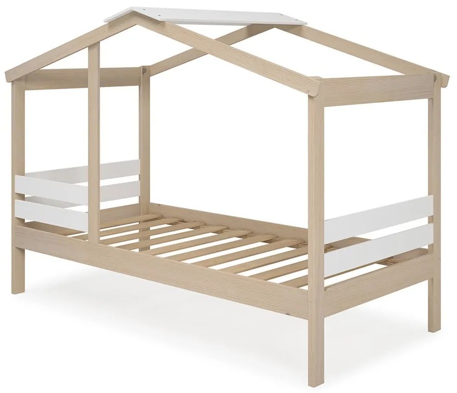 Бяло/естествено легло за къща от бор 90x190 cm Angel - Marckeric