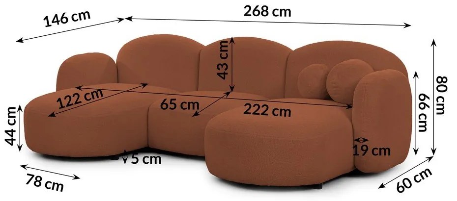 Теракотен ъглов диван от букле (U форма) Orbit – Ropez