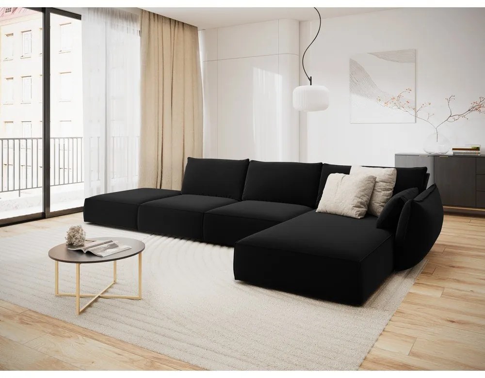 Черен кадифен ъглов диван (десен ъгъл) Vanda – Mazzini Sofas
