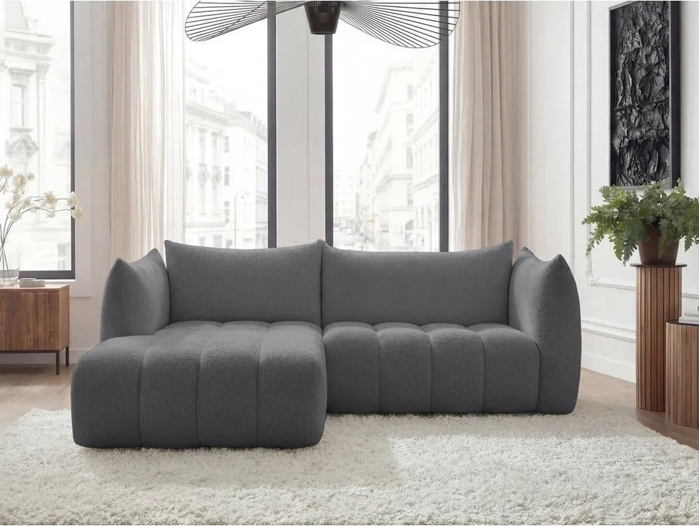 Сив ъглов диван от прежда с примки от букле (ляв ъгъл) Azra – Bobochic Paris