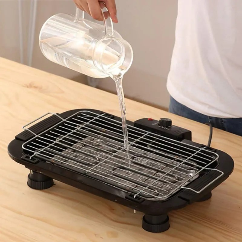 Електрическа скара Royalty Line RL-SBGT2000, 2000W, 38х28 см, Сгъваема стойка, 200C, Термостат, Тава за отцеждане, Черен