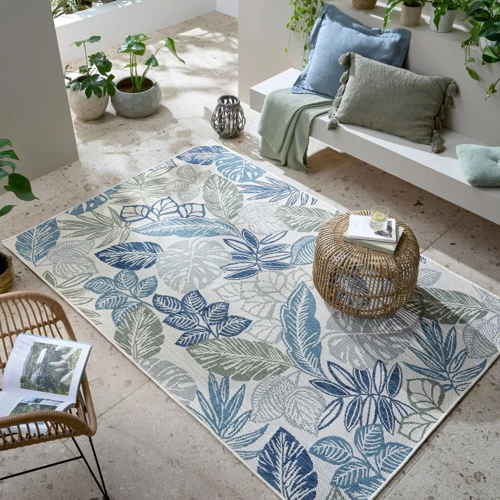 Зелено-син килим за открито и закрито 200x290 cm Bella Leaf – Flair Rugs