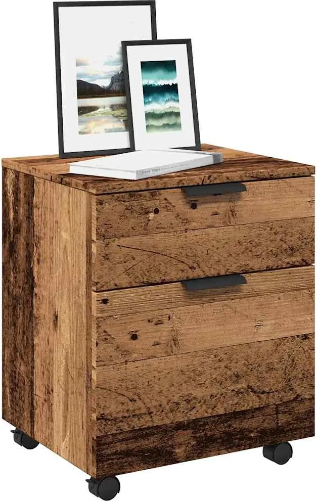 856949 vidaXL Мобилен шкаф за документи с колелца Старо дърво 45x38x54 cm