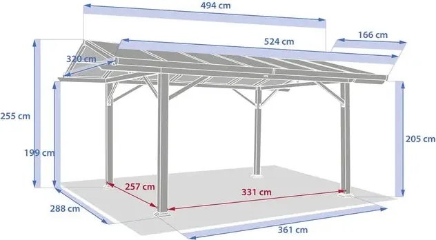 Навес за кола Hesperide Belize, Поликарбонат и алуминий с дървесен ефект, 5x3м