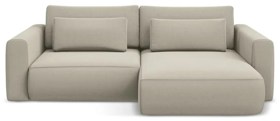 Бежов кадифен разтегателен ъглов диван с място за съхранение (десен ъгъл) Kapua – Makamii