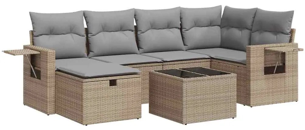3325495 vidaXL Градински диван с възглавници, 7 части, бежов полиратан