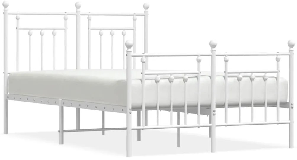 353603 vidaXL Метална рамка за легло с горна и долна табла, бяла, 135x190 см