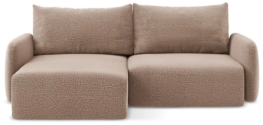 Светлокафяв разтегателен ъглов диван с място за съхранение (ляв ъгъл) Kalena – Makamii