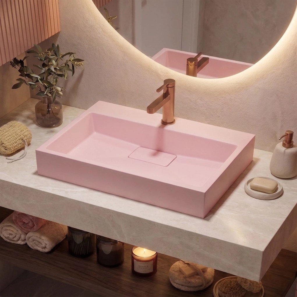 Умивалник МРАМОРЕН КОМПОЗИТ Rea GOYA PINK 60CM