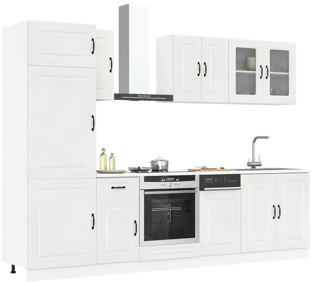 3314793 vidaXL Комплект кухненски шкафове от 8 части "Kalmar" с висок гланц, бяло инженерно дърво