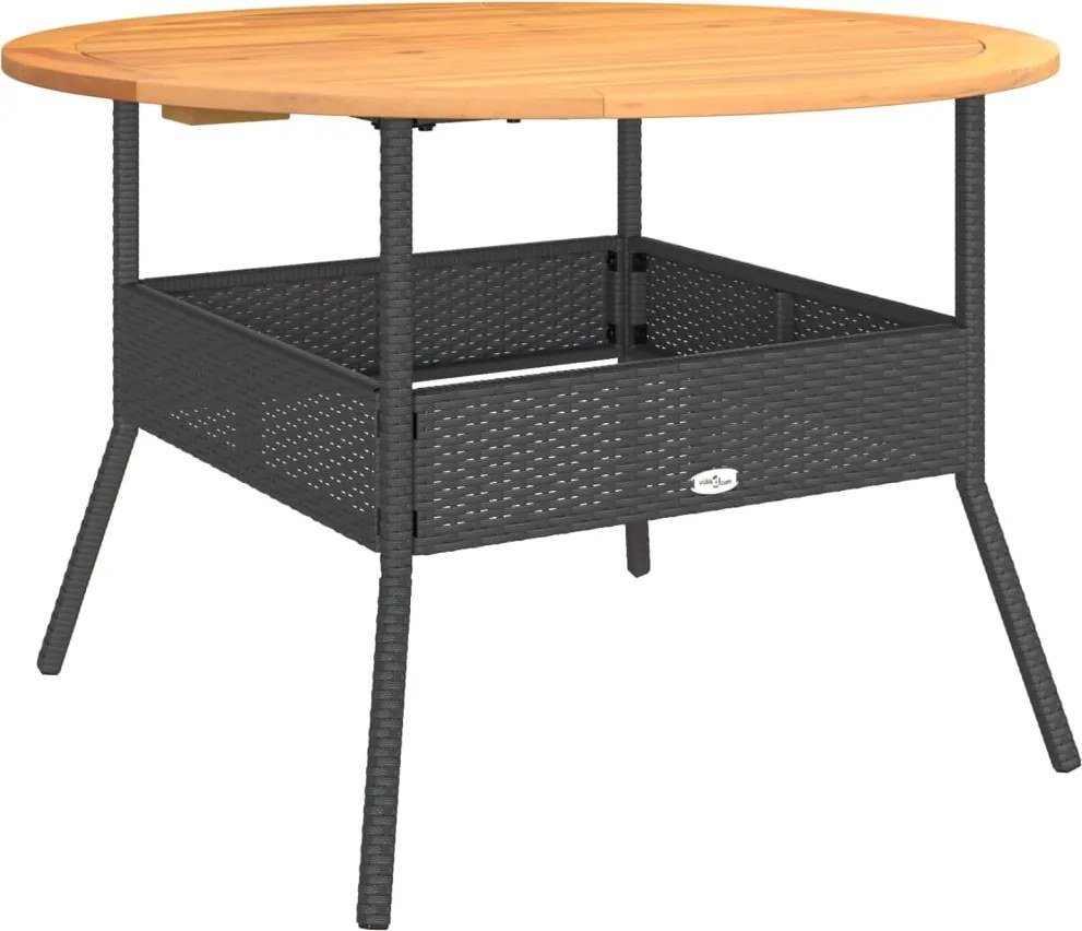 368625 vidaXL Градинска маса с дървен плот акация черна Ø110x71 см полиратан