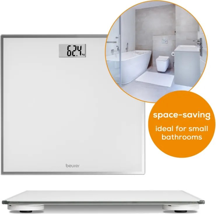 Кантар Beurer GS 120 Kompakt, До 150 кг, LCD, Автоматично вкл/изкл, Големи цифри, Задържане на показанията, Бял