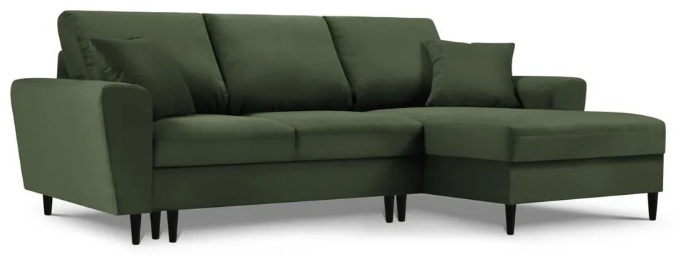 Зелен разтегателен ъглов диван с място за съхранение от рипсено кадифе (десен ъгъл) Kyoto – Cosmopolitan Design