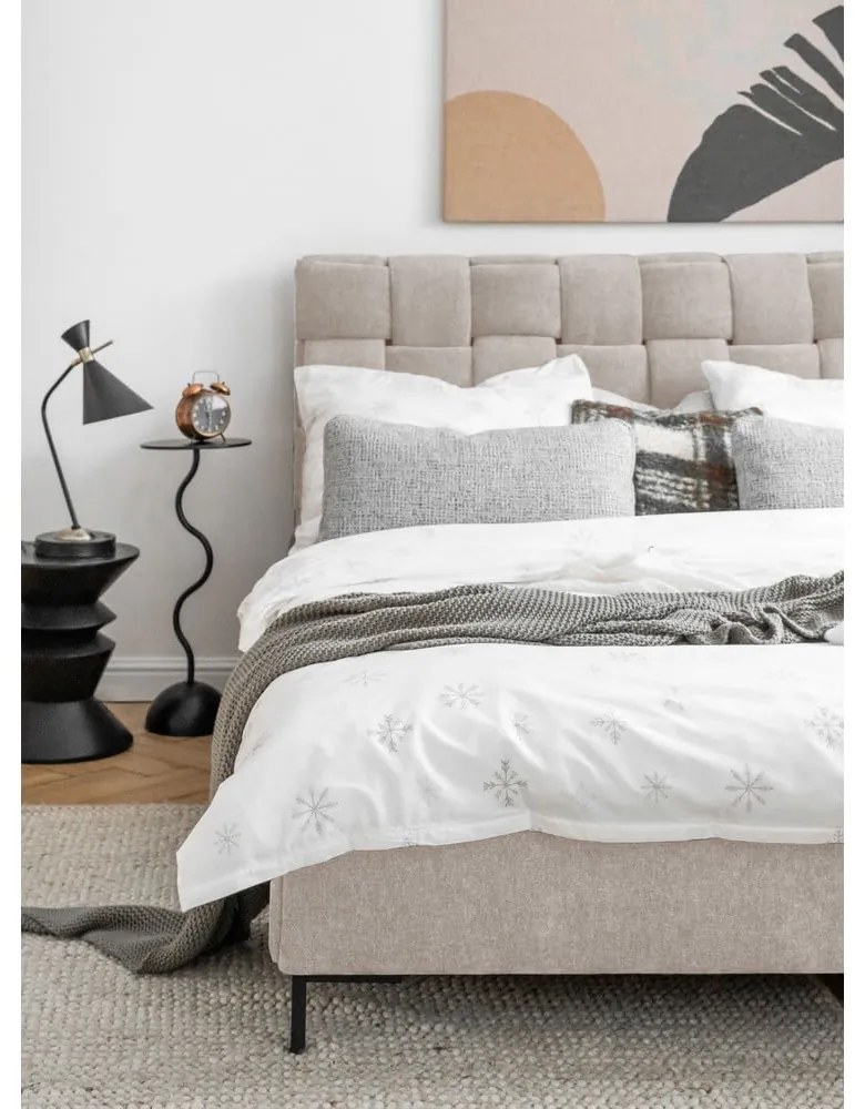 Бежово тапицирано двойно легло с включена подматрачна рамка 180x200 cm Eve – Miuform