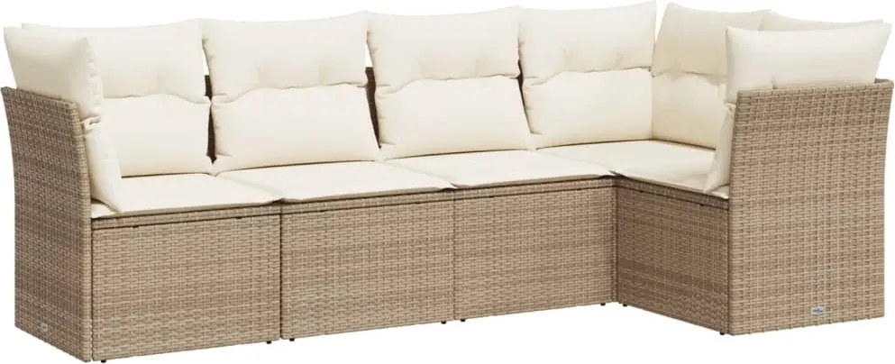 3217598 vidaXL Градински комплект диван с възглавници 5 части бежов полиратан