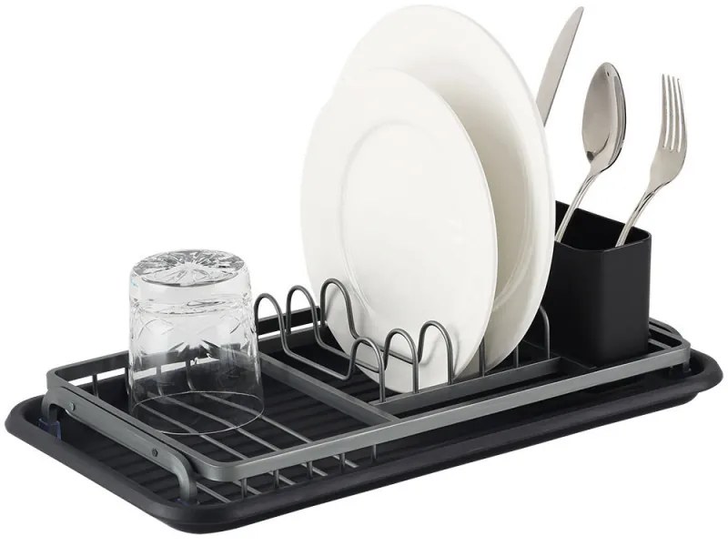 Сушилник за съдове Luigi Ferrero FR-3821A, 42x23x12 см, Неплъзгащи се крачета, Тава за отцеждане, Черен/сив