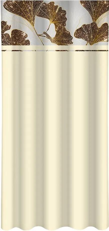 Класическа кремава завеса с принт на златни листа от гинко Ширина: 160 см | Дължина: 270 см
