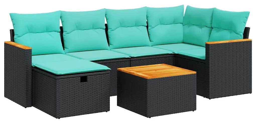 3325921 vidaXL Градински комплект диван с възглавници 7 части черен полиратан