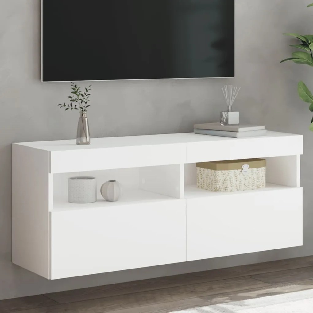 837211 vidaXL Стенен ТВ шкаф с LED осветление, бял, 100x30x40 см
