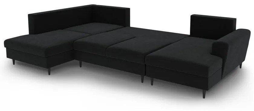 Черен кадифен разтегателен ъглов диван с място за съхранение (ляв ъгъл/U форма) Kyoto – Cosmopolitan Design