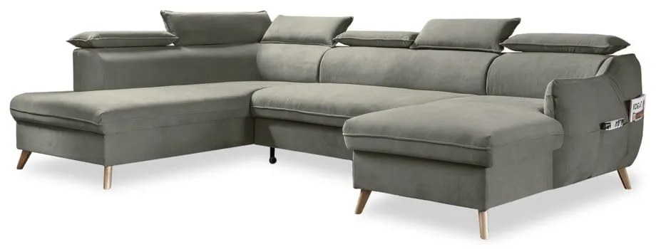 Светлосив кадифен U-образен ъглов диван (ляв ъгъл) Sweet Harmony - Miuform