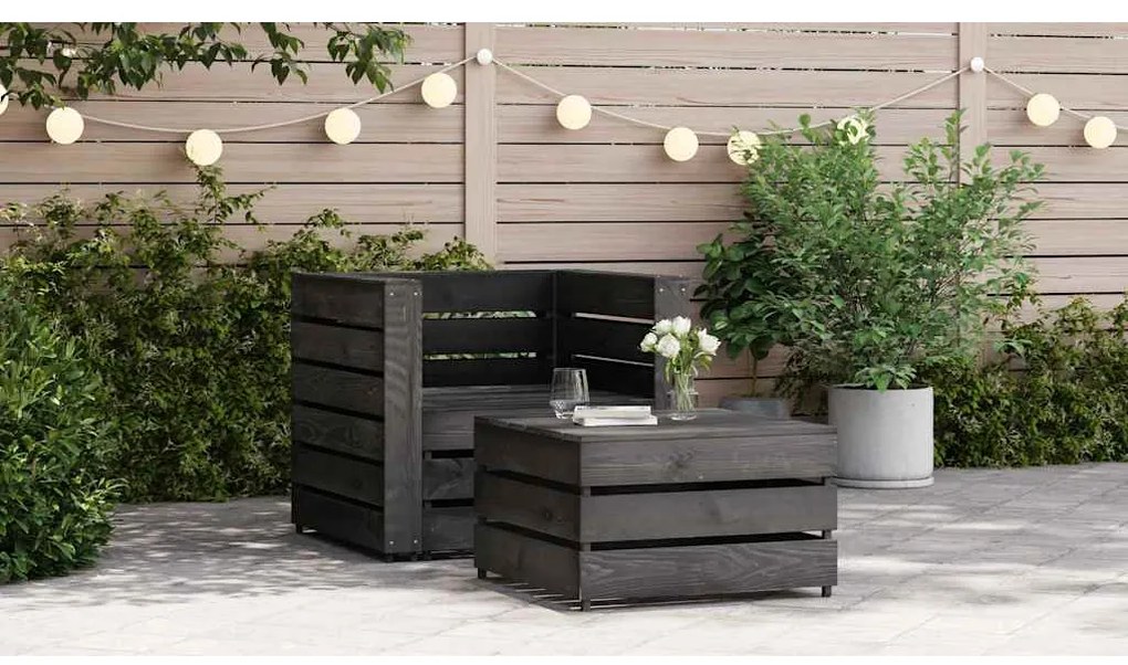 316199 vidaXL Градински лаундж комплект от 2 части, бор със сива импрегнация