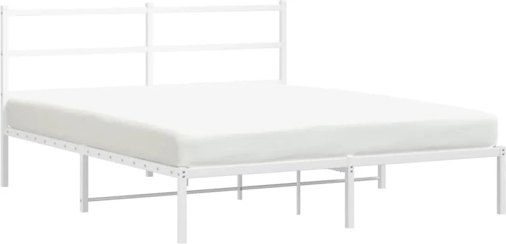 355417 vidaXL Метална рамка за легло с горна табла, бяла, 160x200 см