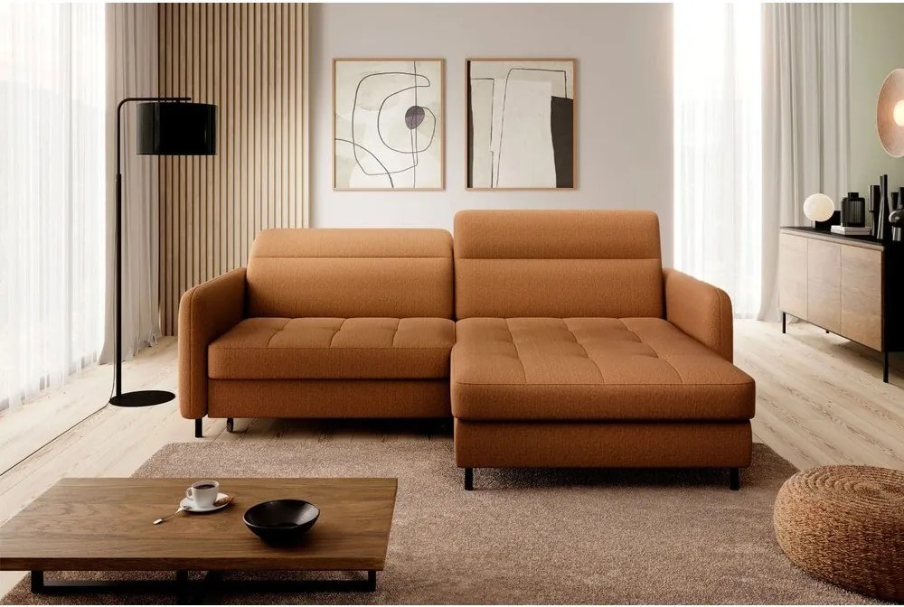 Жълт кадифен разтегателен ъглов диван с място за съхранение (десен ъгъл) Gomsi – ELTAP