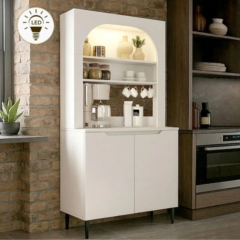 Кухненски мебели Melinta 2 от меламин с LED в бял цвят 90x40x181.8см.
