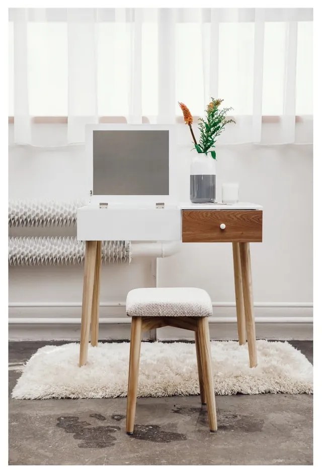 Бяла тоалетка с огледало, кутия за бижута и табуретка Beauty - Bonami Essentials