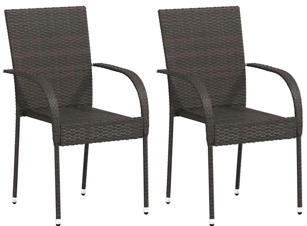 44237 vidaXL Стифиращи външни столове, 2 бр, полиратан, кафяви