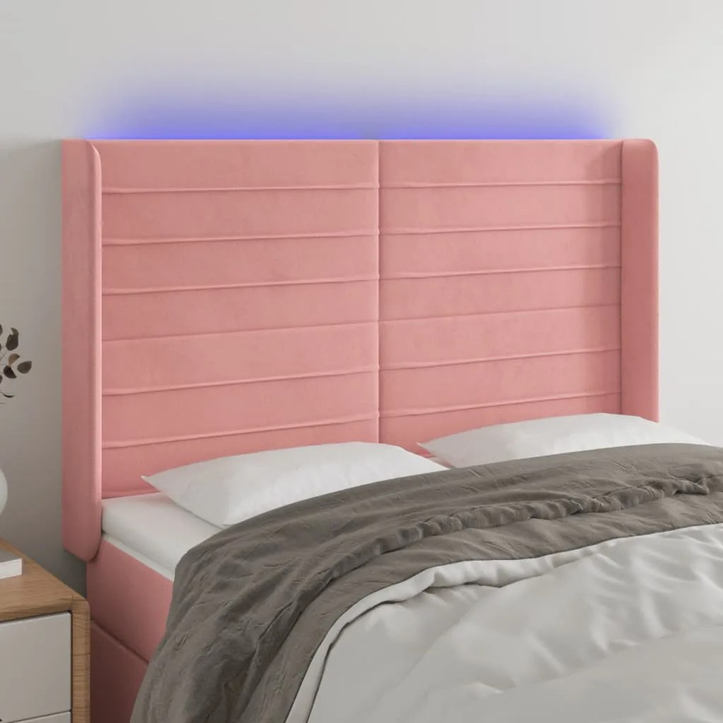3124241 vidaXL LED горна табла за легло, розова, 147x16x118/128 см, кадифе
