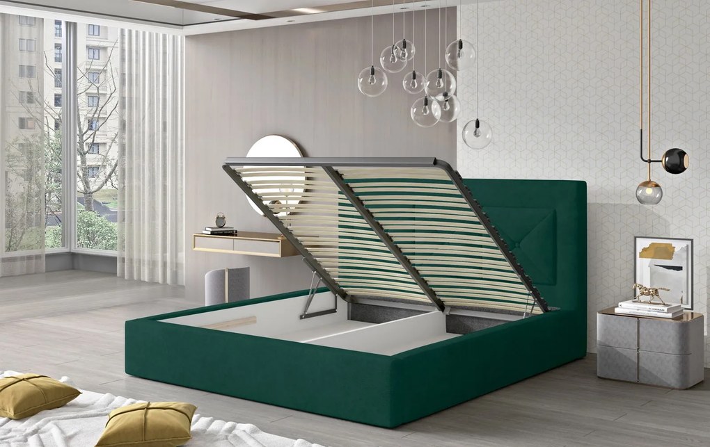 Тапицирано легло Bisovar-180 x 200-Πράσινο-Με μηχανισμό ανύψωσης