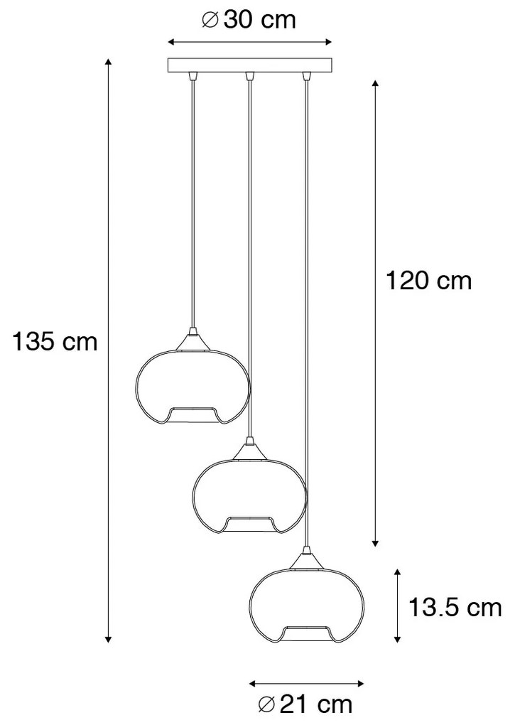 Интелигентен висящ аплик черен с опушено стъкло, включително 3 Wifi P45 - Busa