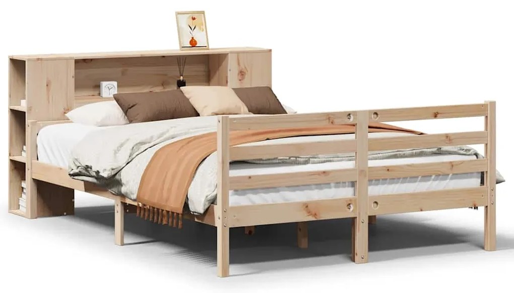 3322207 vidaXL Легло с етажерка за книги, без матрак, 160x200 см, бор масив