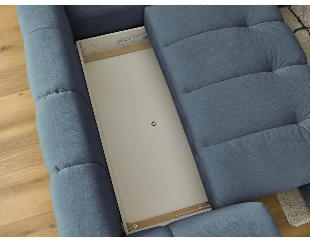 Син сгъваем/с място за съхранение ъглов диван (десен ъгъл/L форма) Fuji – Bobochic Paris