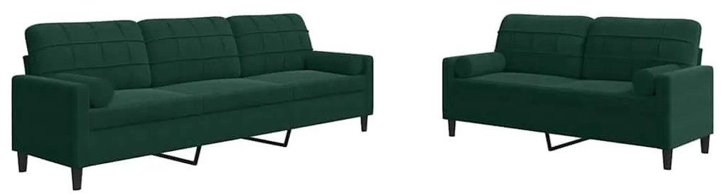 3278493 vidaXL Мека мебел от 2части с възглавници и болстери тъмнозелен кадифе