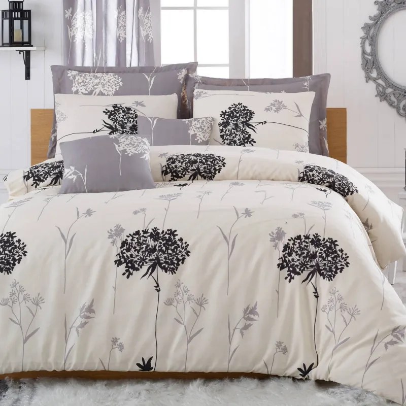 Спален комплект Eponj Home 143EPJ1451, 65% памук, 35% полиестер, 4 части, Завивка 200х220 см, Чаршаф 220х240 см, Калъфка 50х70 см, Бежов/сив