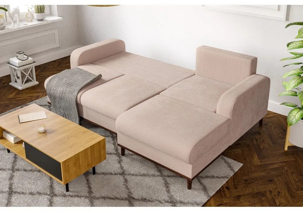 Бежов ъглов диван от рипсено кадифе (десен ъгъл) Beata – Ropez