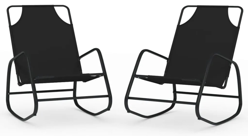 318140 vidaXL Люлеещи се шезлонги, 2 бр, черни, стомана и textilene