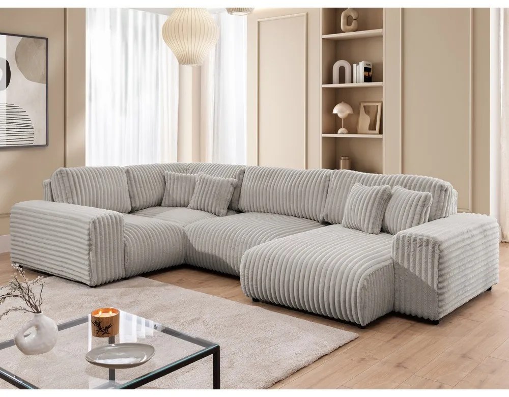Светлосив ъглов диван от рипсено кадифе (ляв ъгъл/U форма) Justin – Ropez