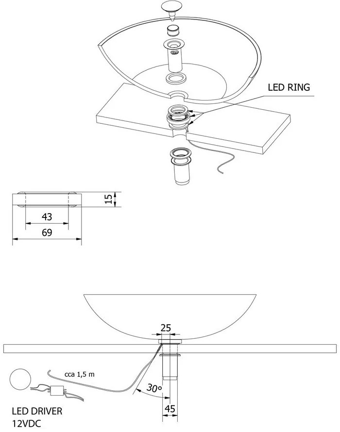 Осветление под стъклен умивалник Ledring – Sapho