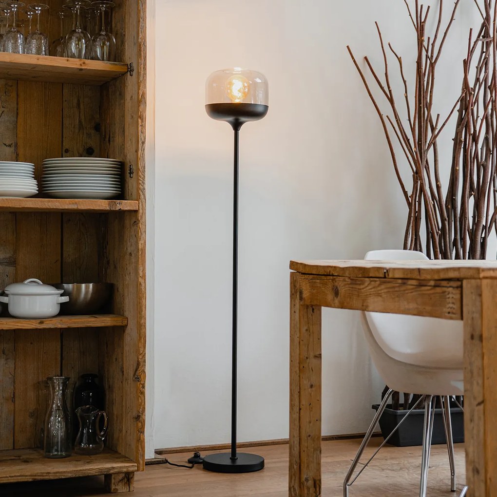 Дизайнерски подов аплик черен със злато и опушено стъкло - Kyan