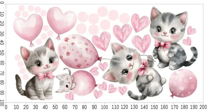 Детски стикер за стена - розови котенца Šírka: 100 cm | Dĺžka: 200 cm