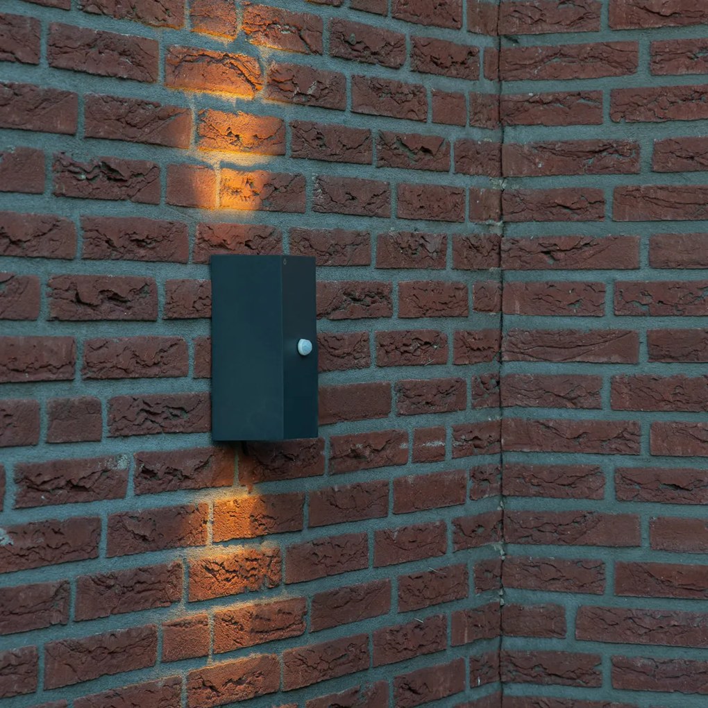 Стенна лампа тъмно сива с 2 лампи IP44 с датчик за движение - Baleno